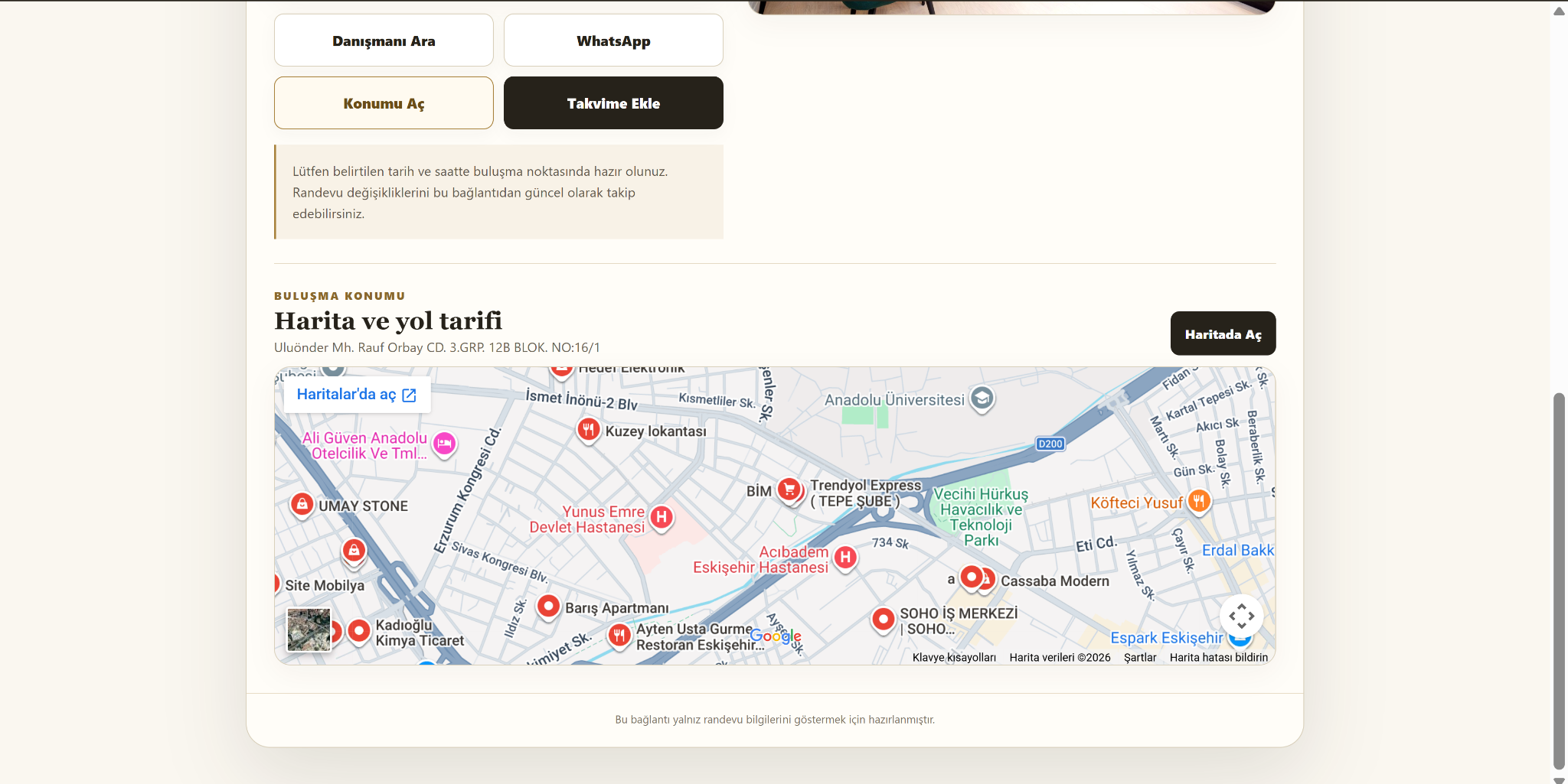 KonutAğı randevu harita bölümü